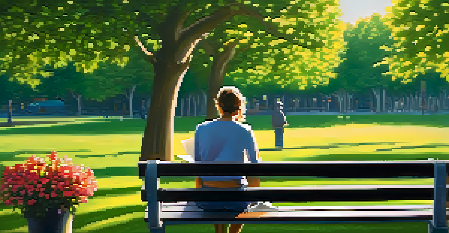A person reflecting on their travels while writing in a journal in a serene park setting.