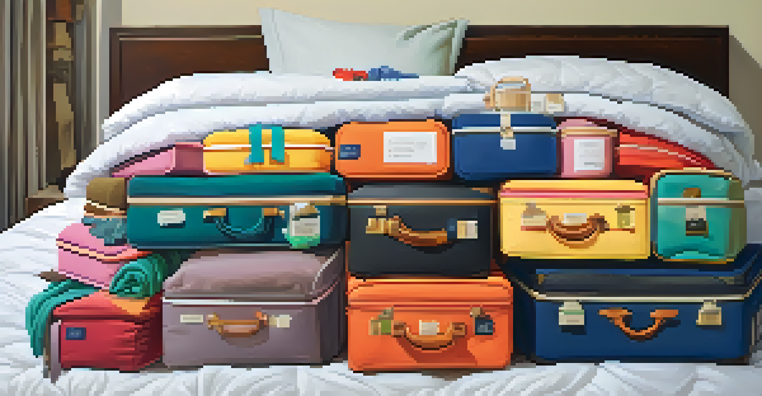 An open suitcase on a bed with colorful packing cubes neatly arranged, showcasing an organized travel packing system.