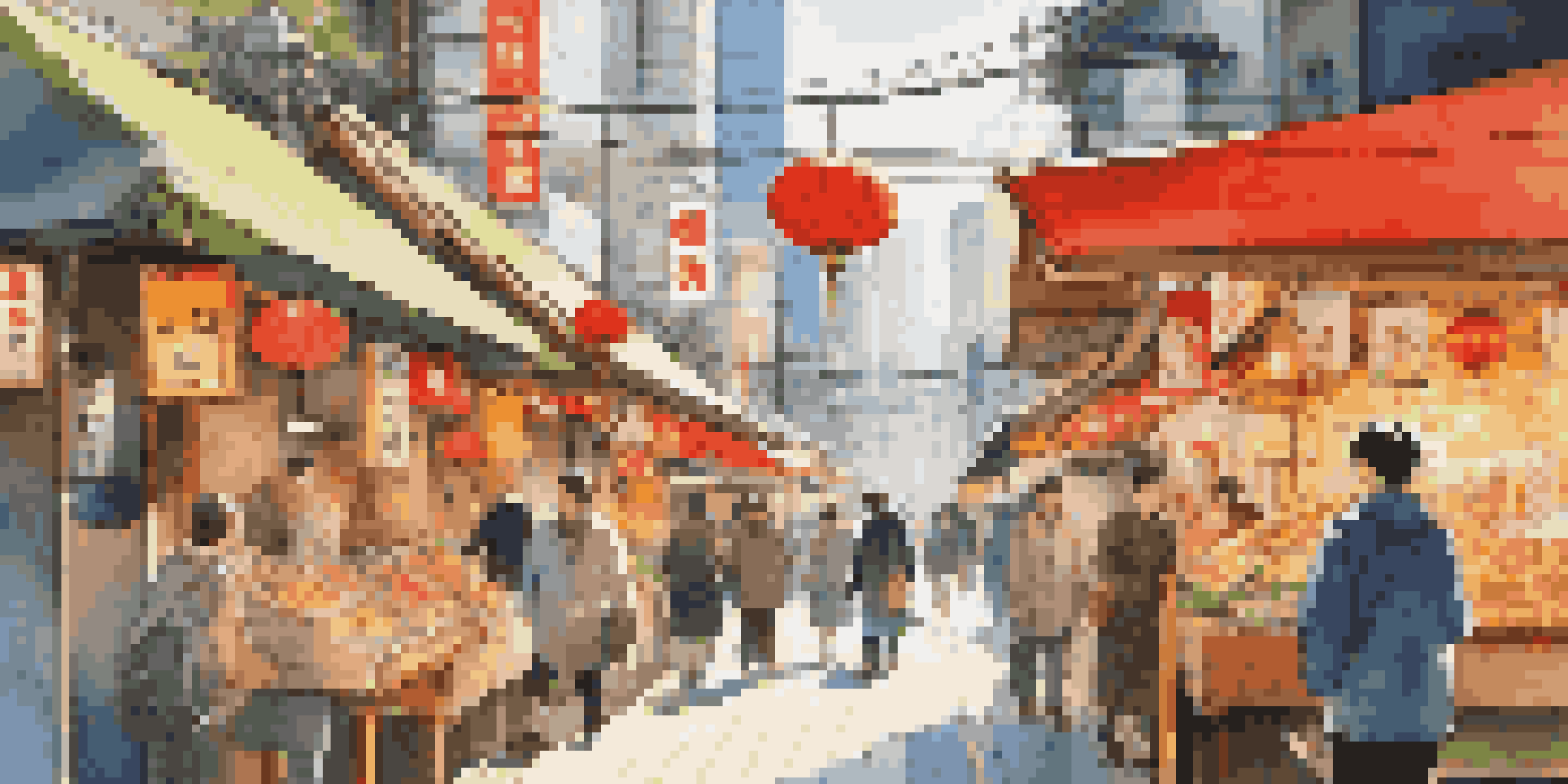 A traveler using a smartphone translation app in a busy Tokyo street, surrounded by colorful signs and local vendors.