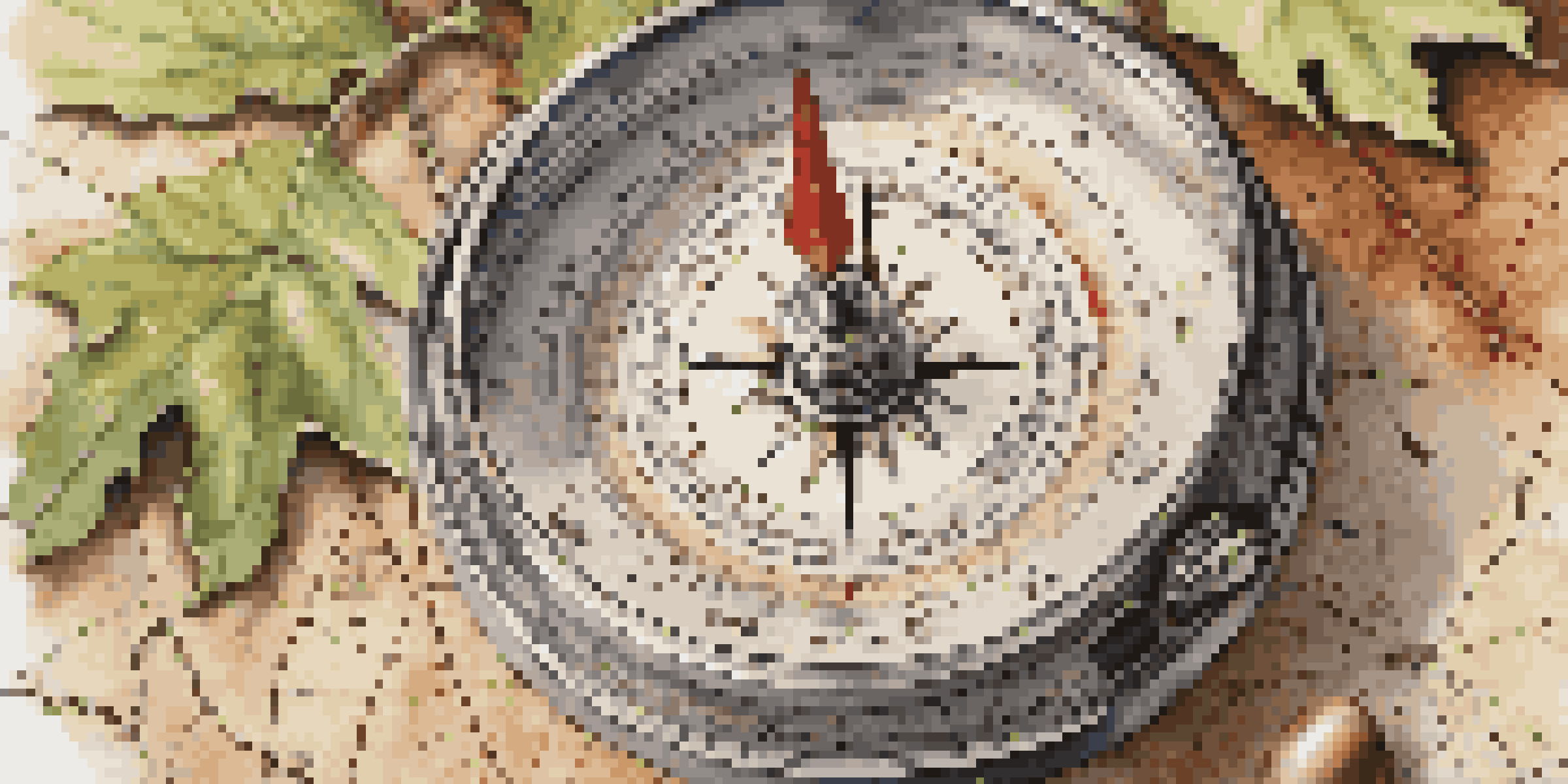 A close-up of a compass on a topographic map, highlighting navigation tools in nature.