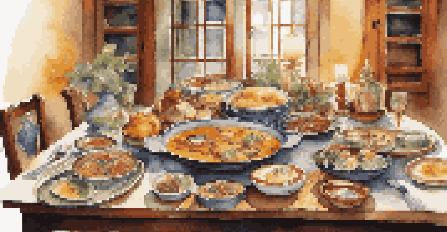 A dining table filled with diverse traditional dishes from various cultures, beautifully presented and warmly lit.