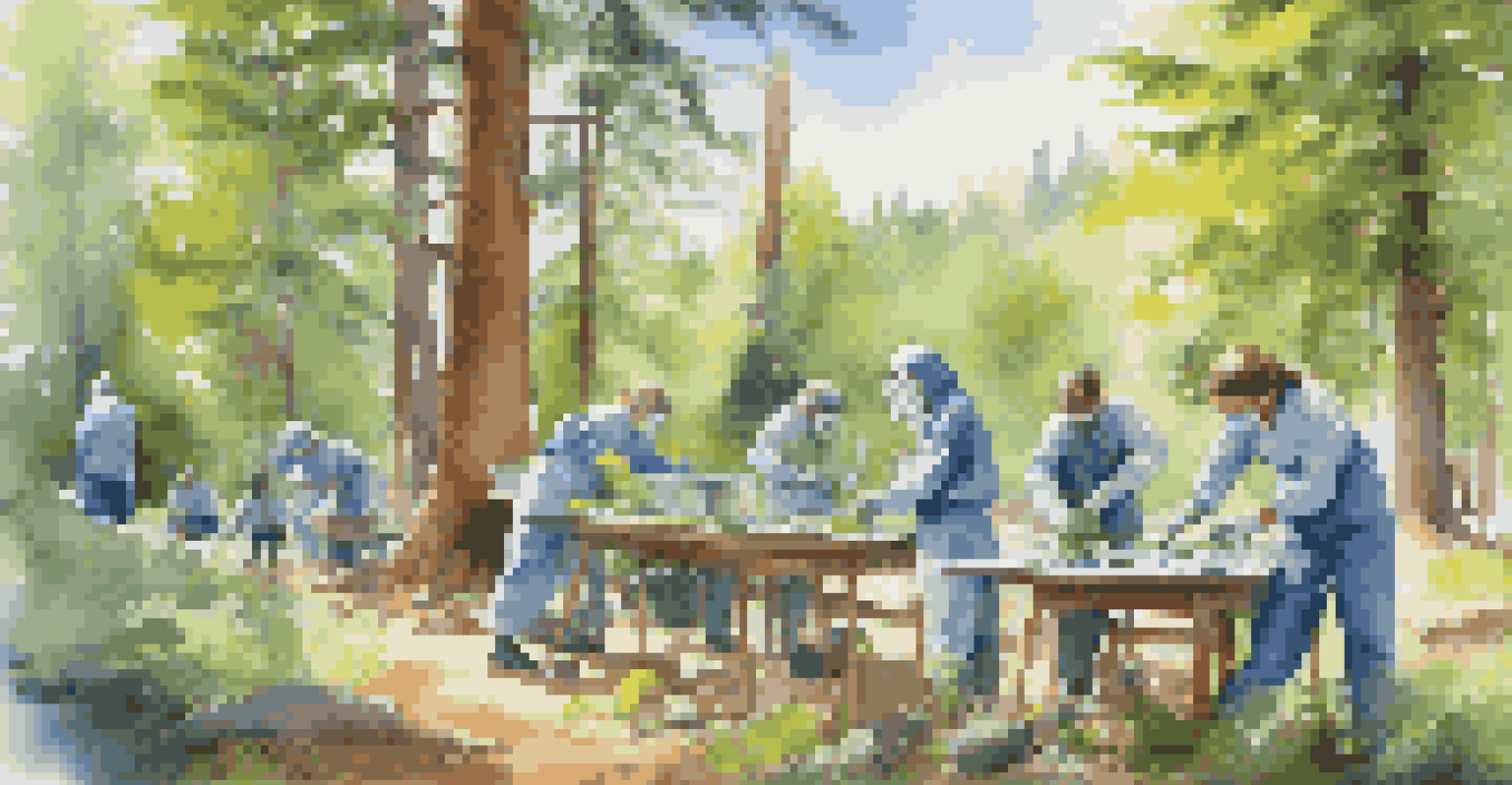 Students engaged in a science workshop outdoors in a national park, conducting experiments.