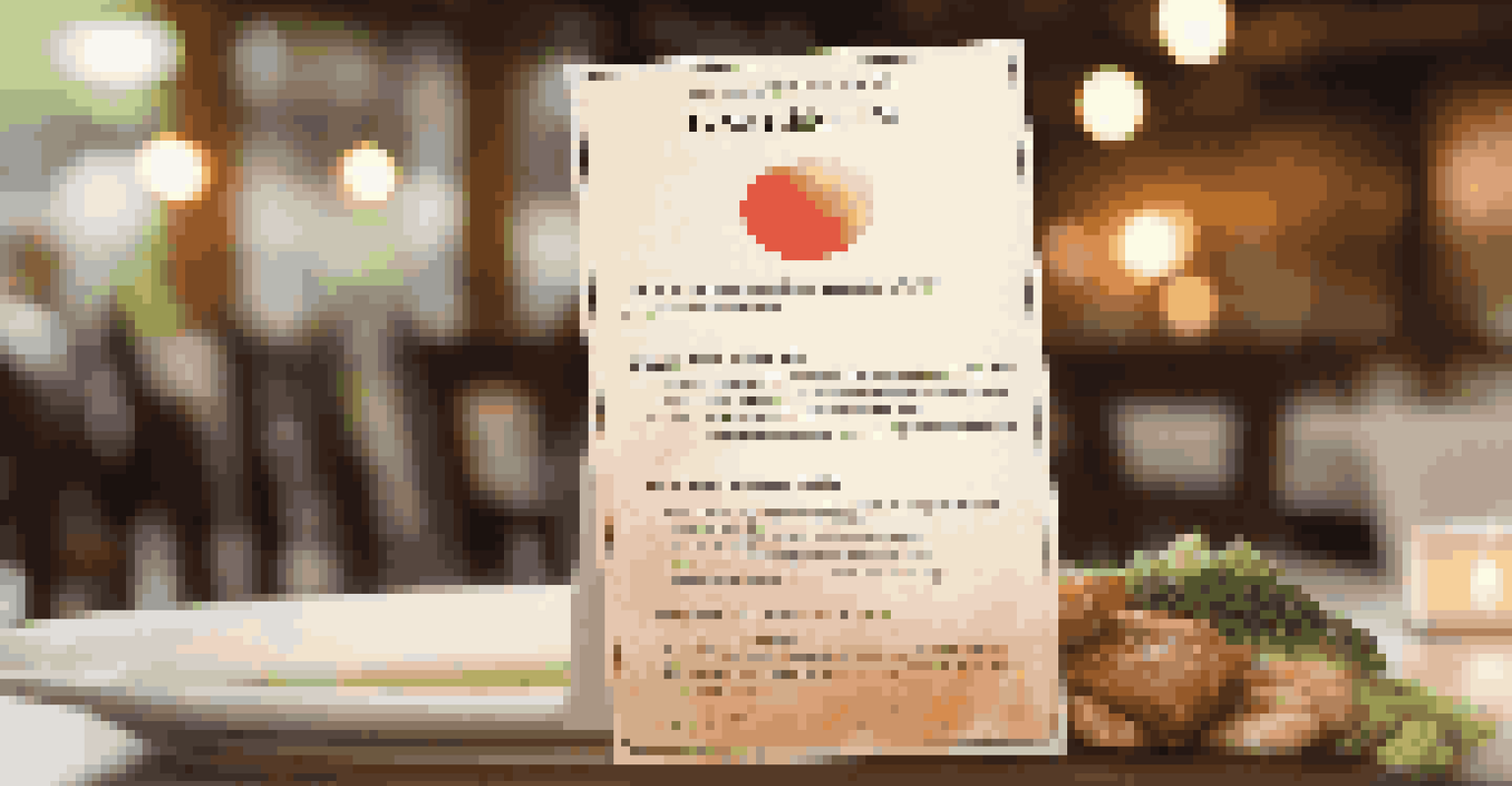 A close-up image of a translation card with dietary restrictions on a dining table, with a blurred restaurant background.