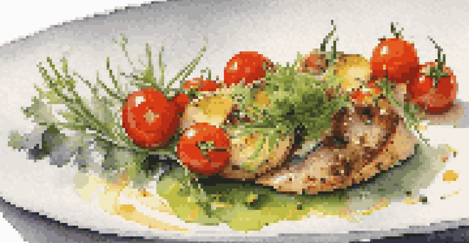 A close-up of a gourmet dish beautifully plated with vibrant colors and artistic garnishing under soft lighting.