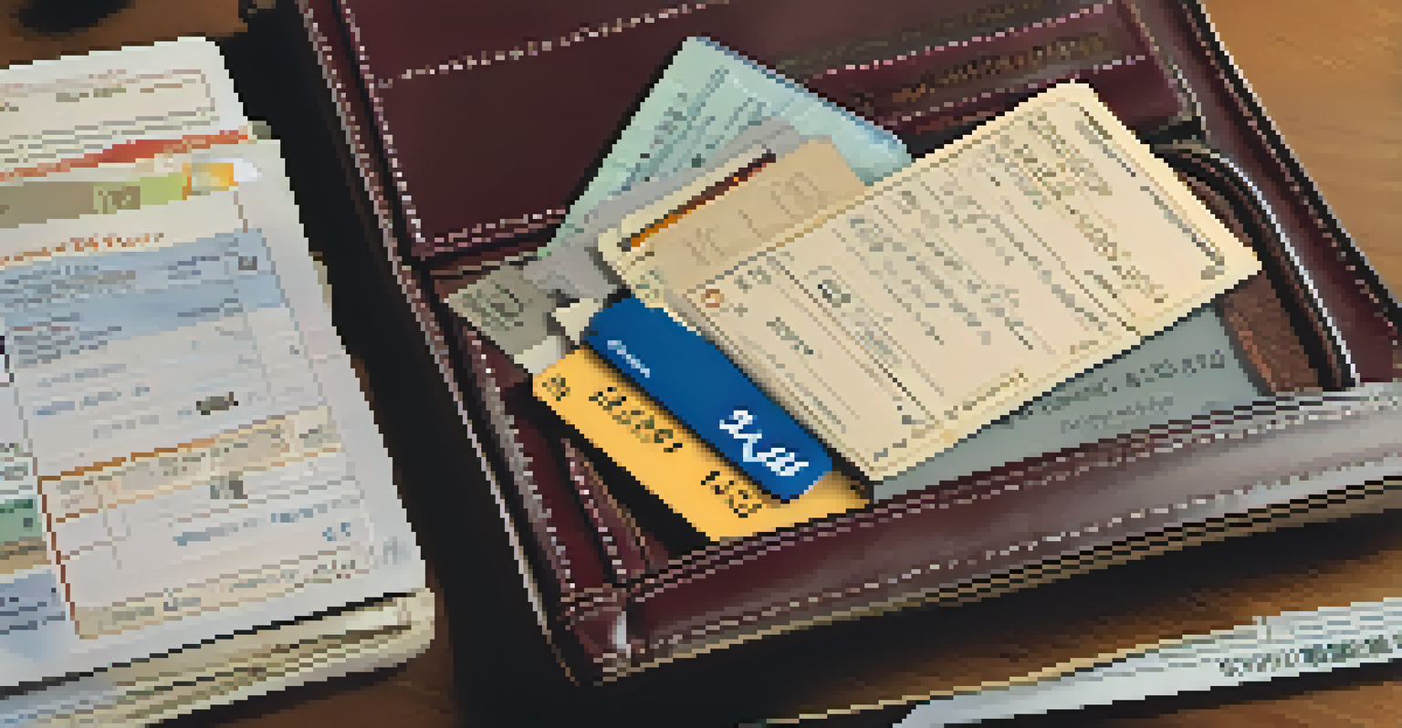 Essential travel documents organized in a travel wallet, set against a cozy train interior.