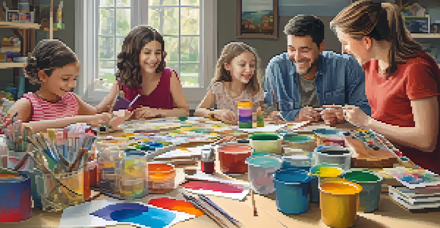 A family working together on an arts and crafts project indoors, full of creativity and joy.