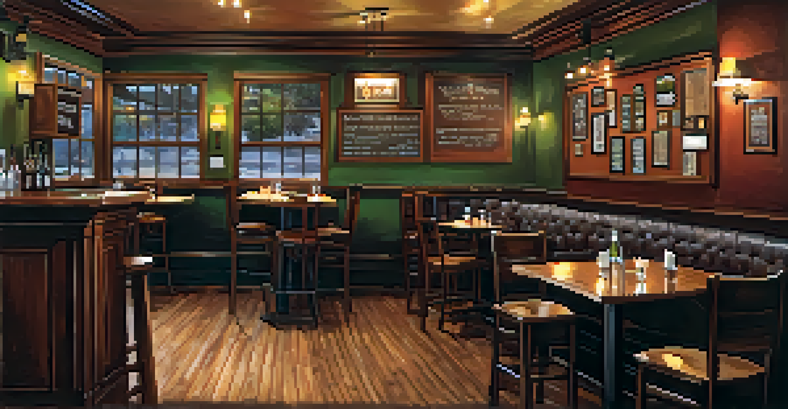 Cozy interior of Poor Richard's Pub with patrons enjoying food and drinks under warm lighting.