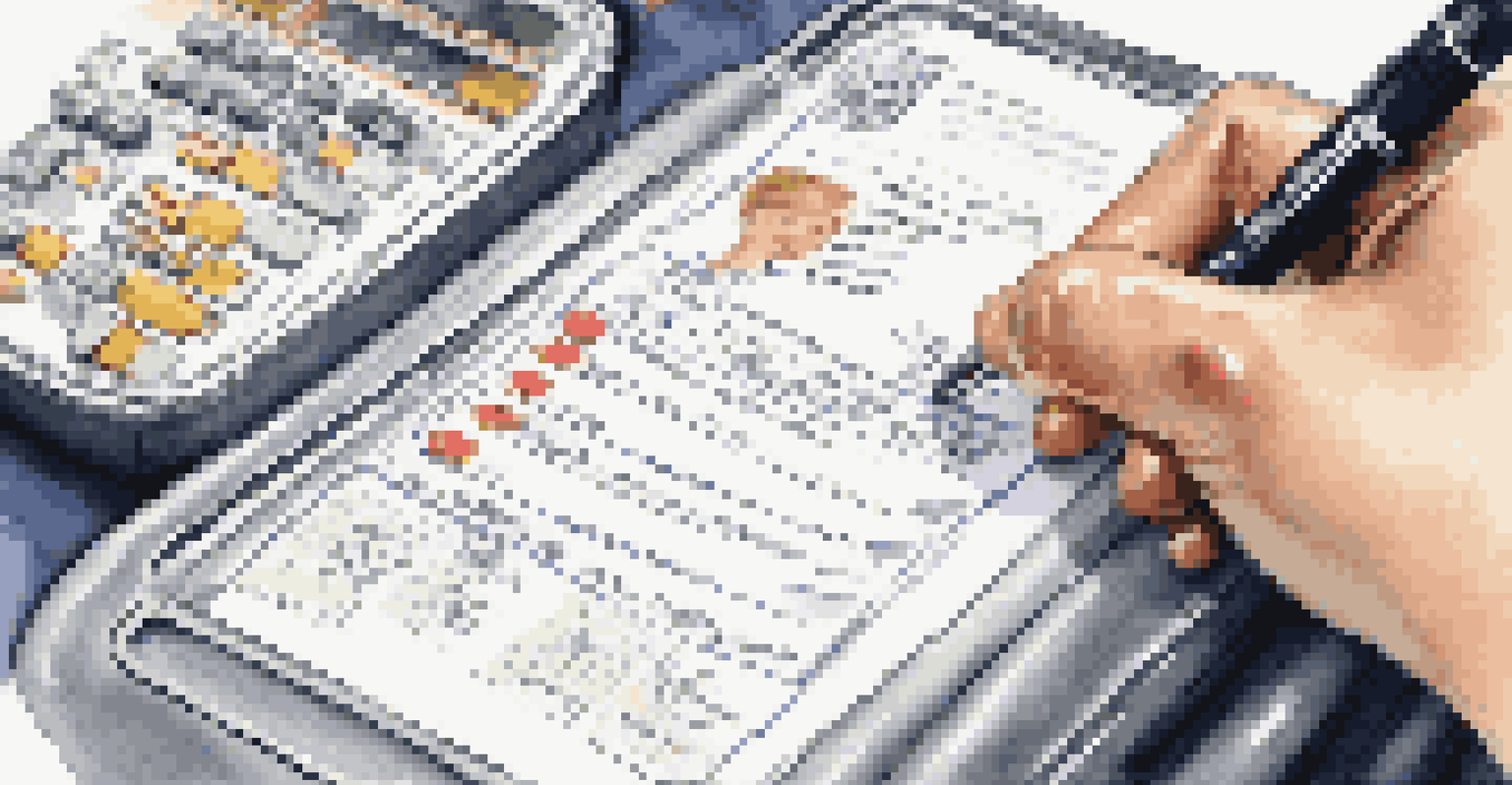 A close-up of a lost luggage report being filled out at an airline customer service desk, with a worried passenger and airline staff in the background.