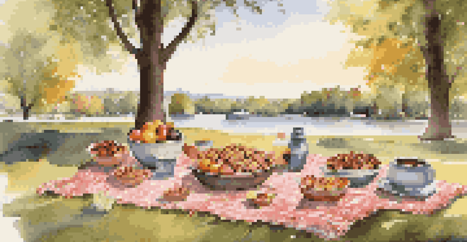 A vibrant picnic setup with healthy snacks in a scenic park setting.