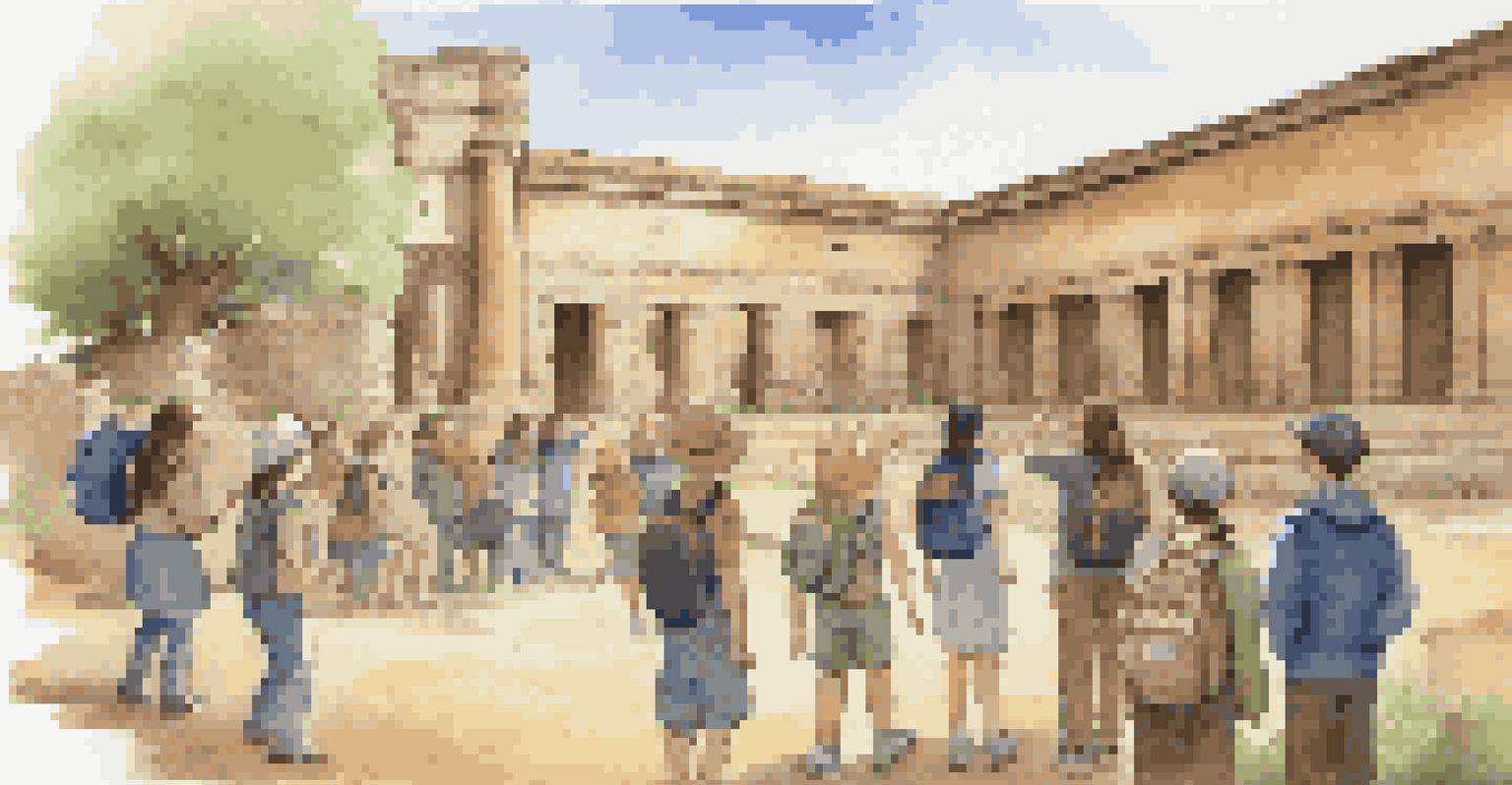 Students on a field trip learning about history from a local guide at a historical site.
