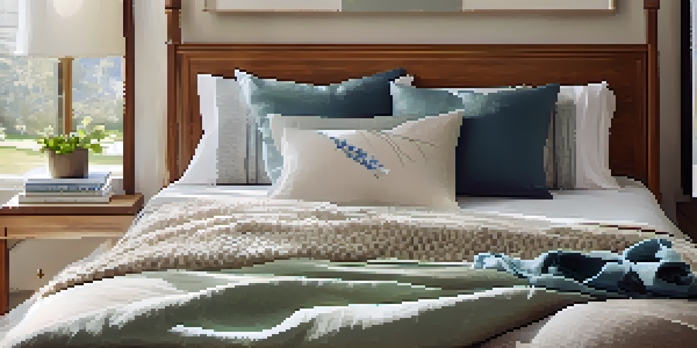 A stylish spring outfit displayed on a bed with a light t-shirt, long-sleeve shirt, jacket, scarf, and sunglasses, illuminated by natural light.