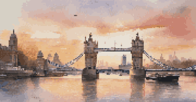 A scenic view of Tower Bridge at sunset, showcasing the bridge's architectural details and the river's reflections.