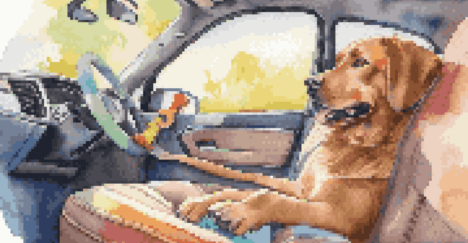 Inside of a car showing a pet seatbelt and a colorful puzzle toy, well-lit by sunlight.