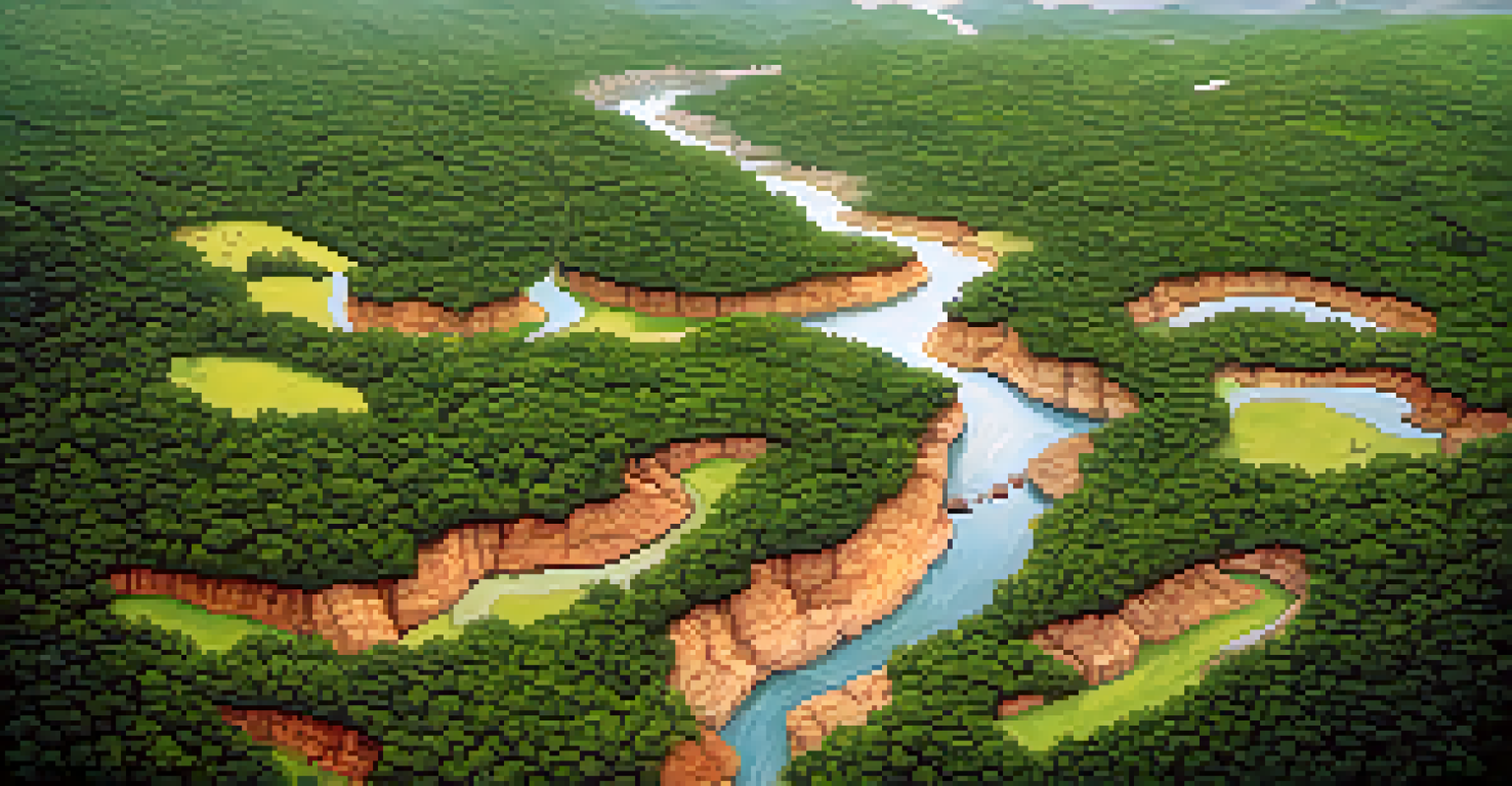An aerial view of a national park showing eroded trails and litter, illustrating the environmental consequences of over-tourism.