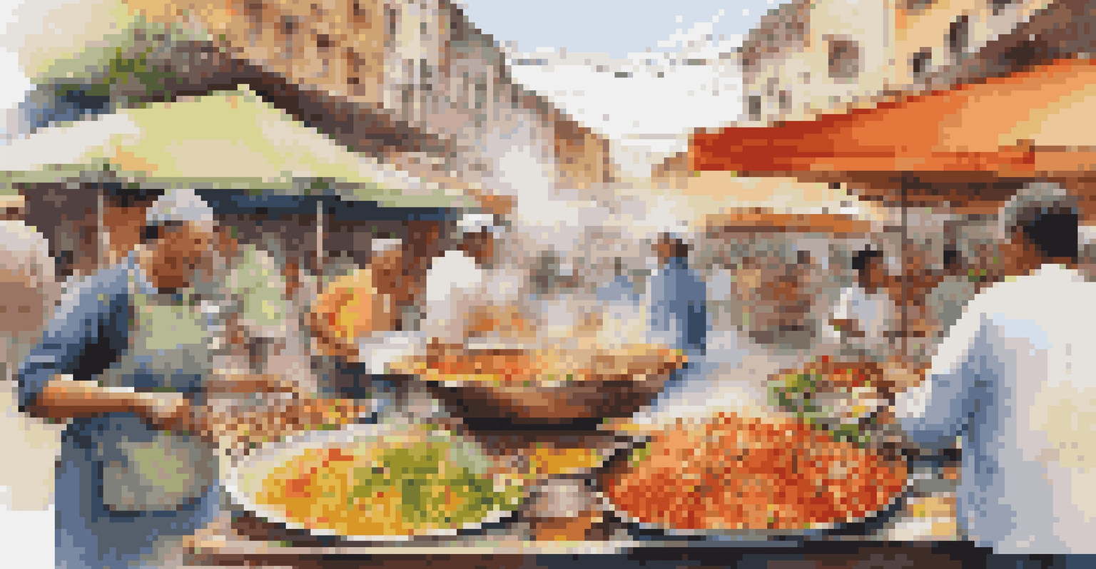 A close-up of a colorful local dish served at a bustling street market.