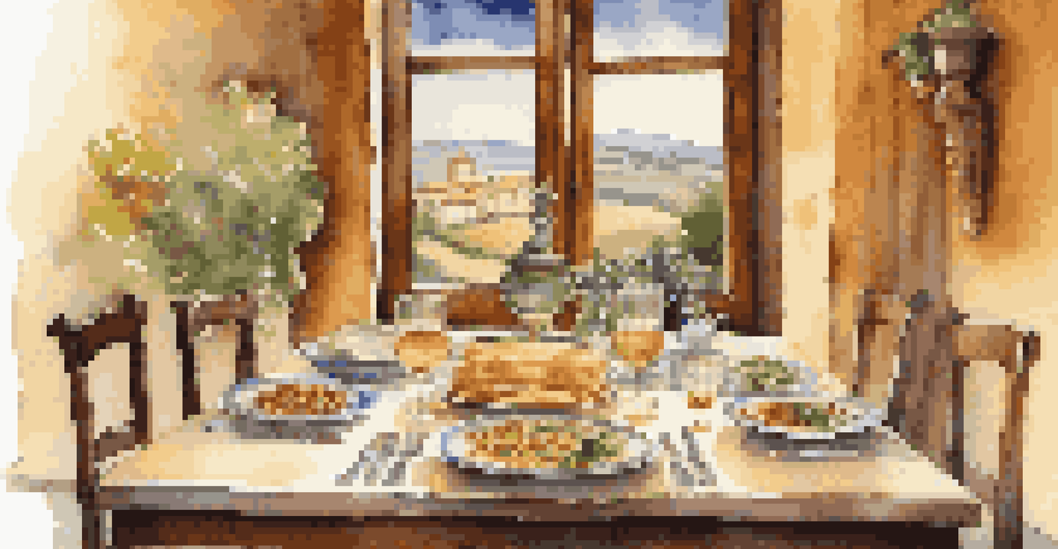 An elegant Italian dining table with traditional dishes, illuminated by soft candlelight.