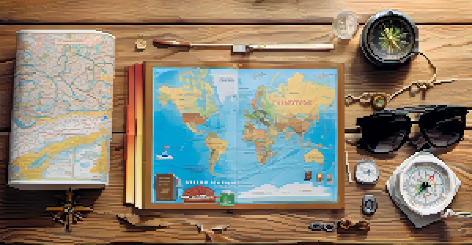A cruise itinerary on a wooden table, surrounded by travel items like a compass and map, with soft morning light illuminating the scene.