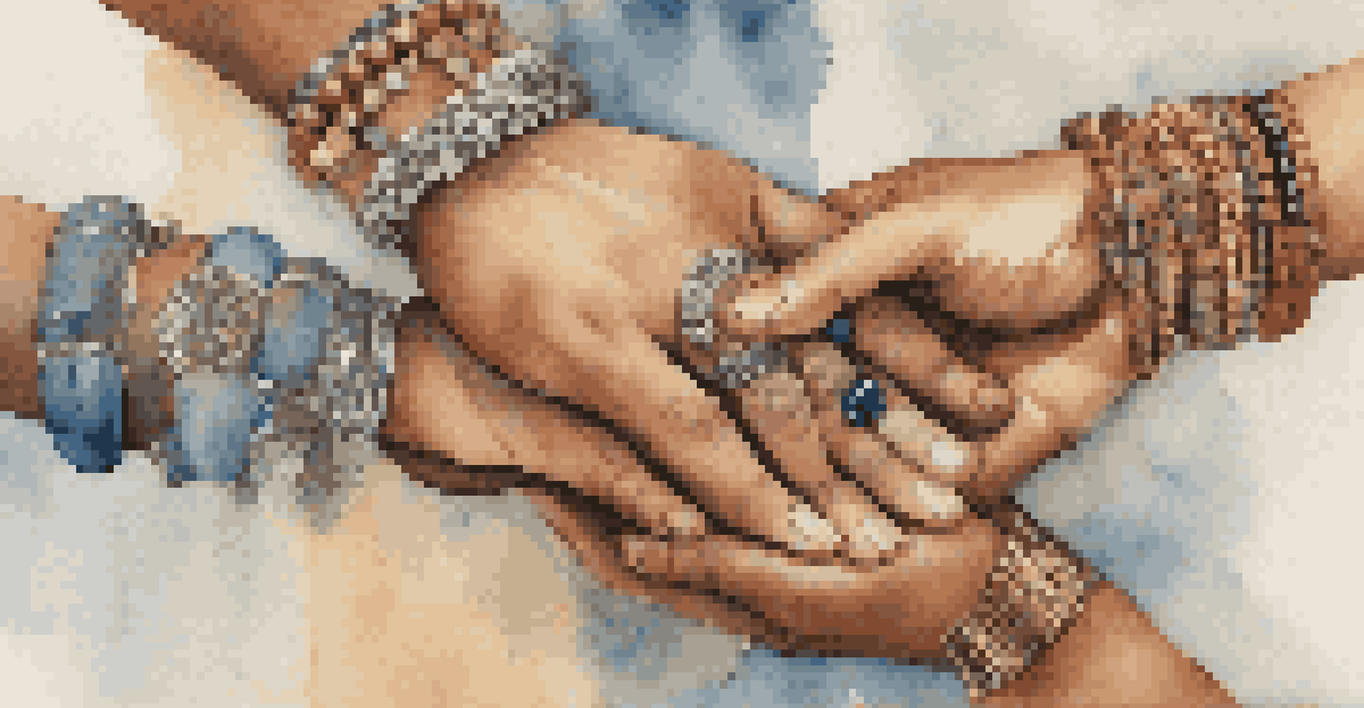 Close-up of interlocking hands from different cultures, symbolizing friendship and unity.