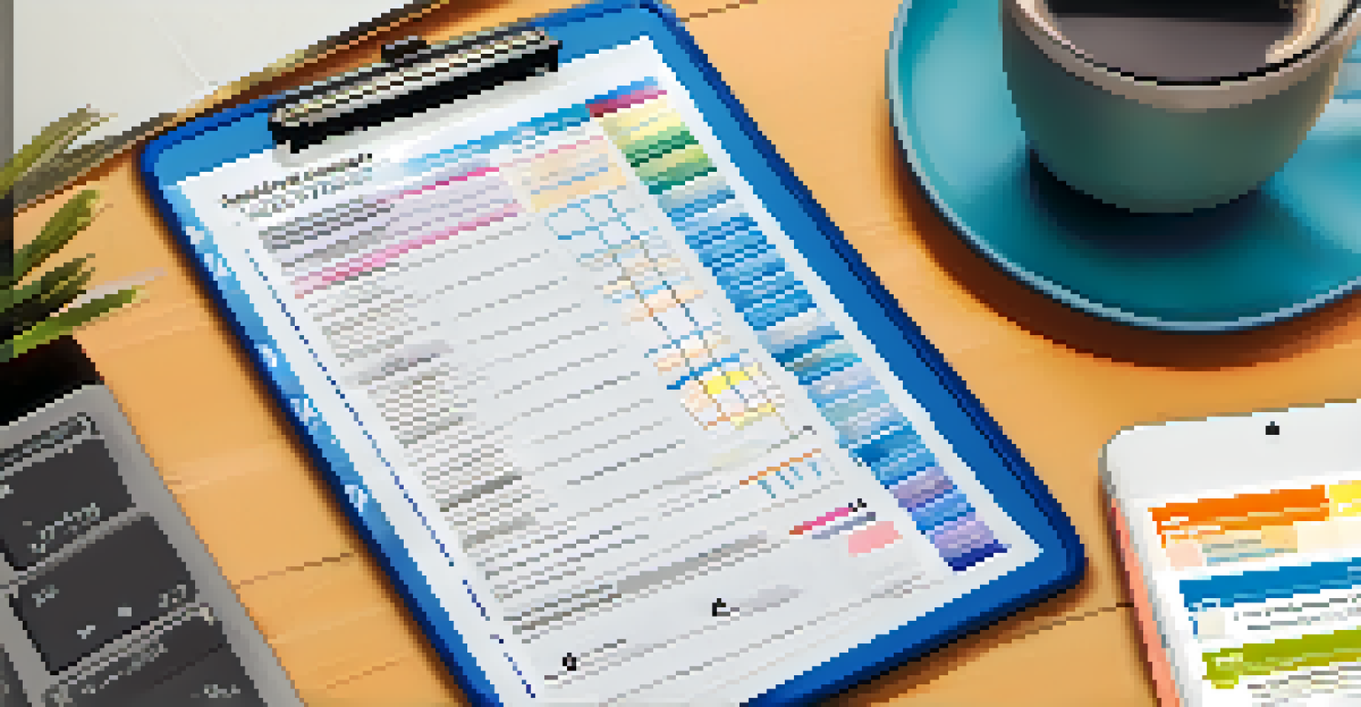 A clipboard with a checklist of travel planning roles, alongside a laptop and coffee cup.