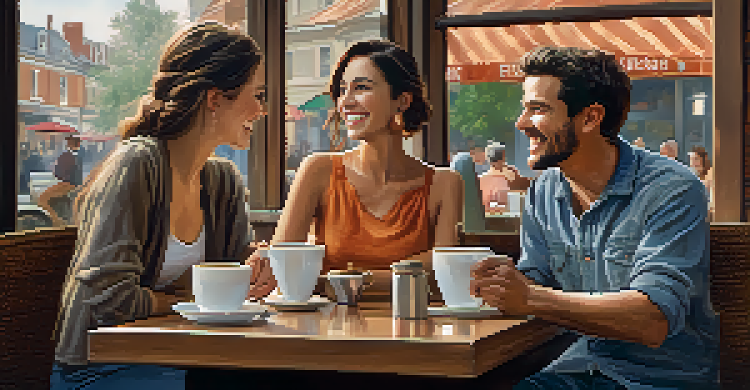 A group of friends talking at a café, sharing travel needs and enjoying their time together.