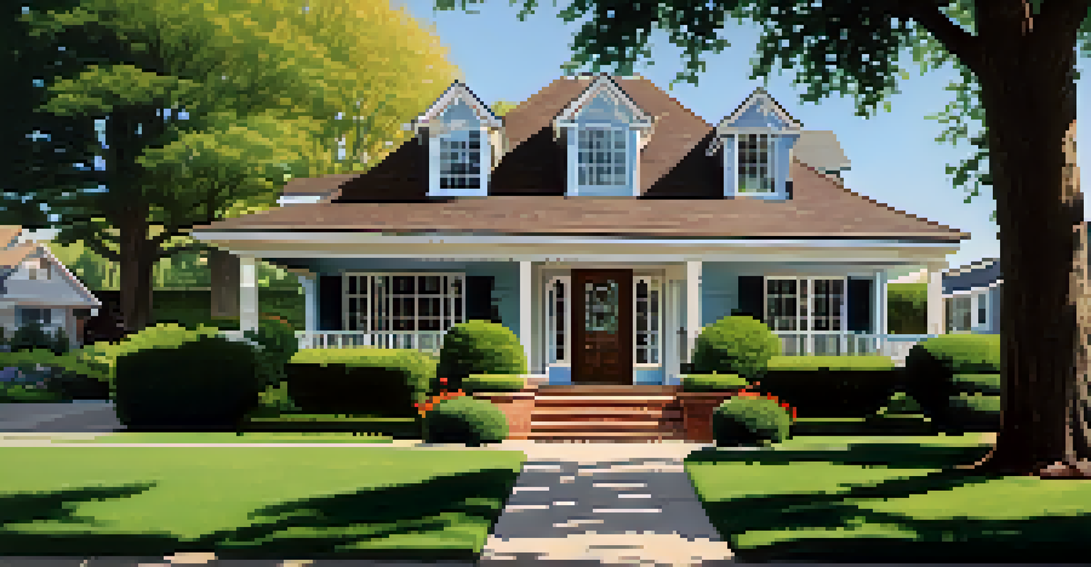 A charming suburban house with a well-kept yard, symbolizing domestic life and hidden turmoil.