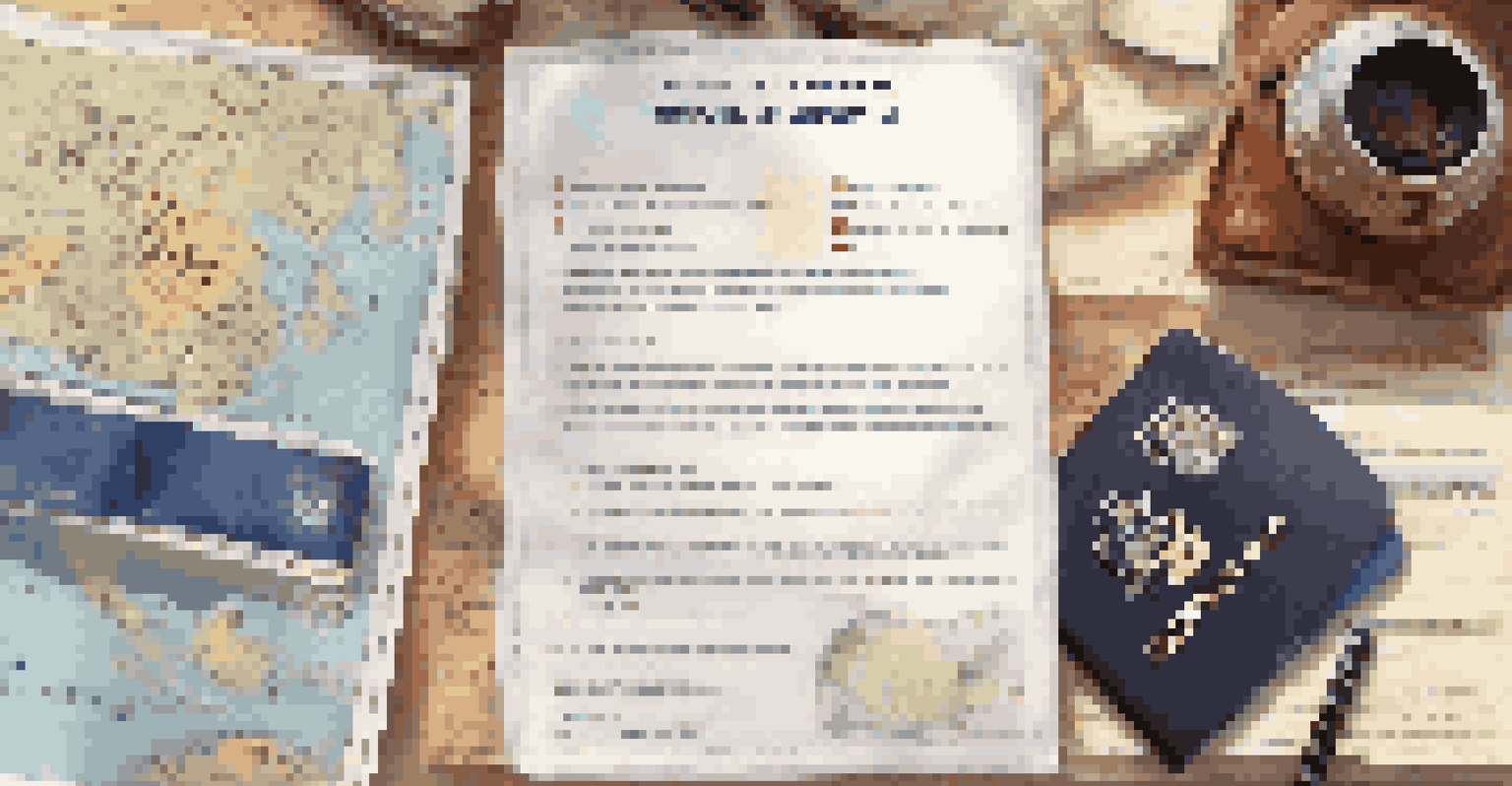 A close-up view of a travel insurance document on a table, surrounded by a passport, a camera, and a map, under soft natural light.