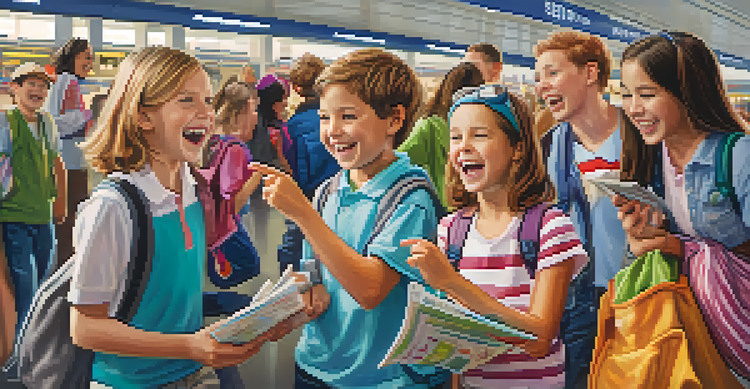 Children participating in a scavenger hunt at the airport, filled with energy and joy.