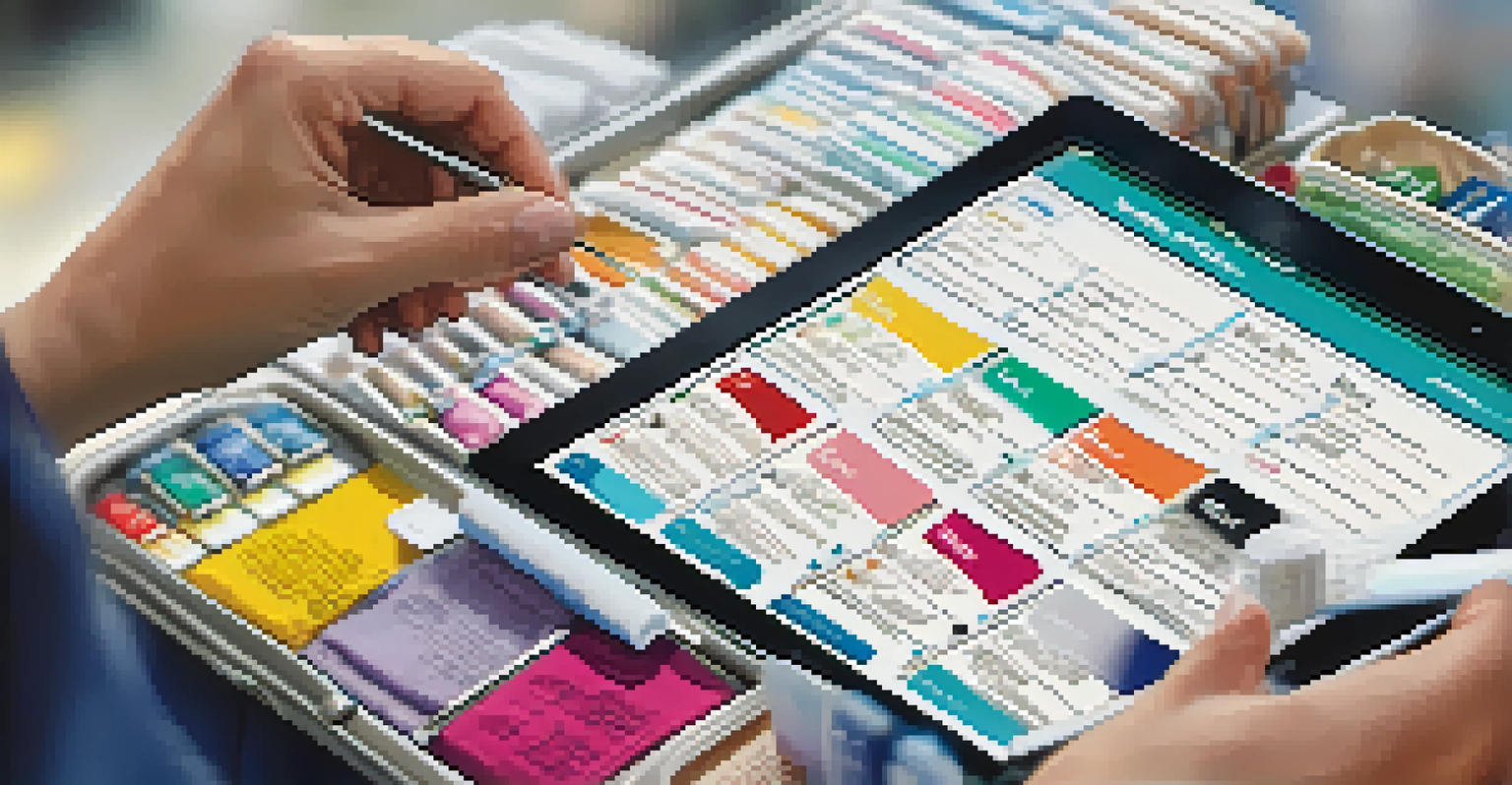 A digital packing list on a tablet, with a person's hand checking items off, set against a blurred airport terminal.