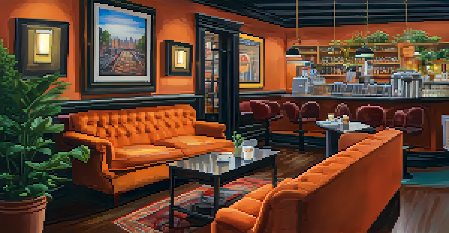 A lively replica of Central Perk café with an orange couch and vibrant atmosphere, filled with fans enjoying coffee.