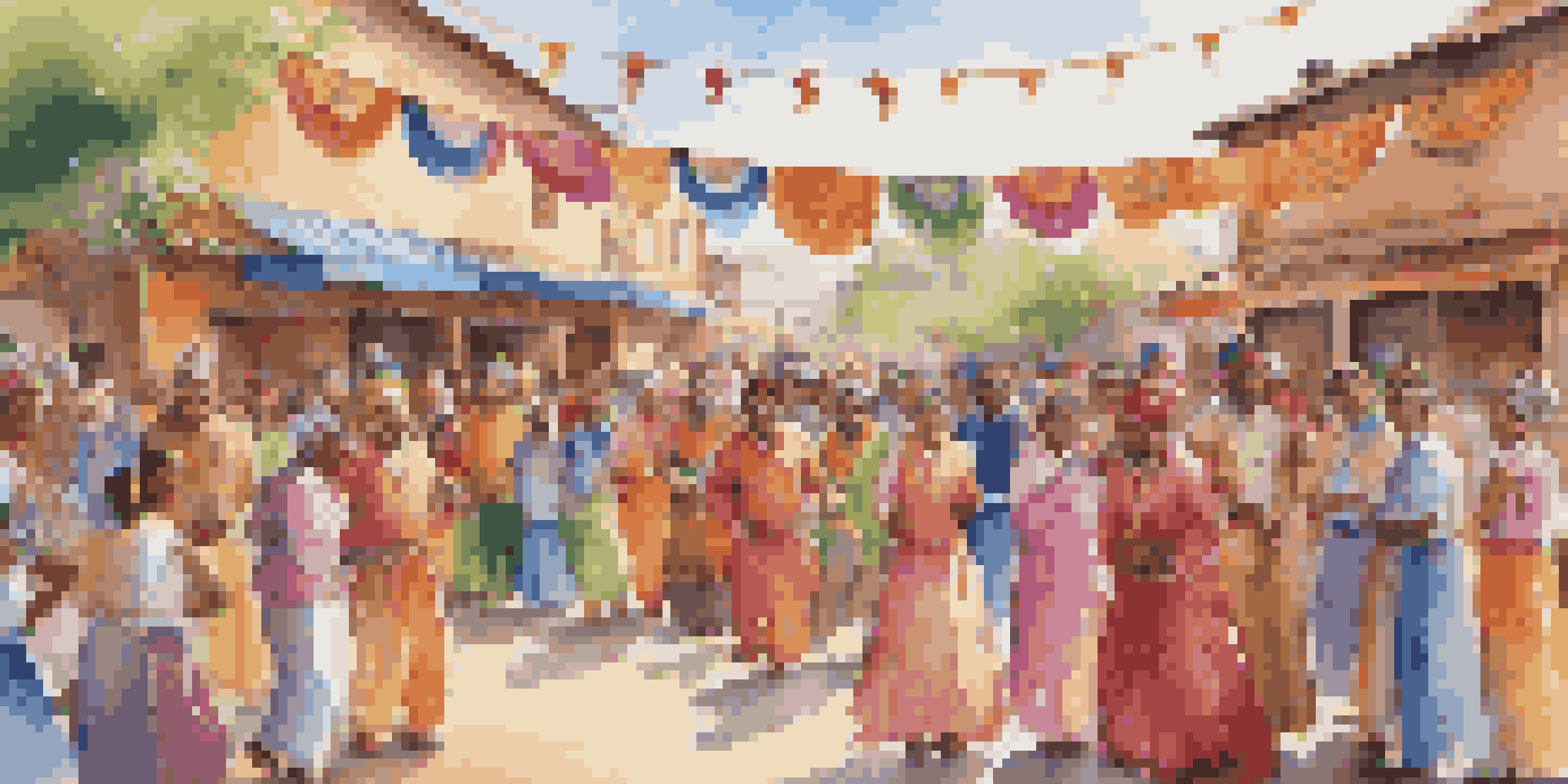 A lively community event featuring performers in traditional clothing from various cultures, with colorful decorations and an engaged audience enjoying the festivities.