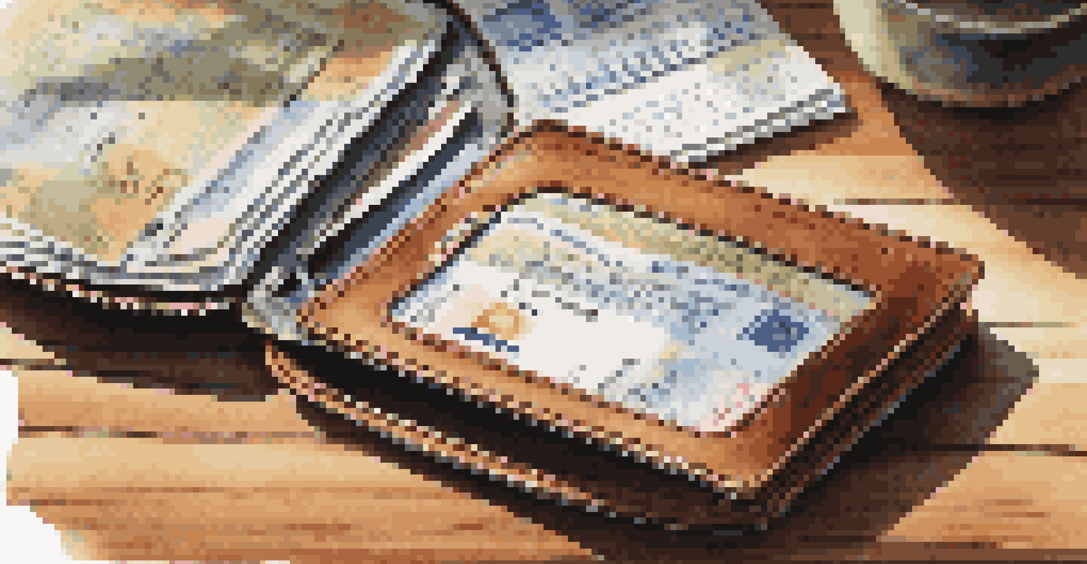 A travel wallet on a wooden table, filled with a passport, tickets, and travel insurance papers.