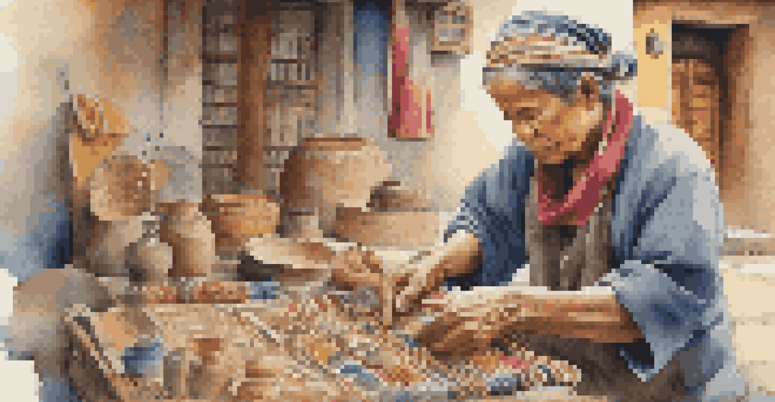 A traveler engaged with a local artisan, observing traditional craft techniques amidst colorful handcrafted items.