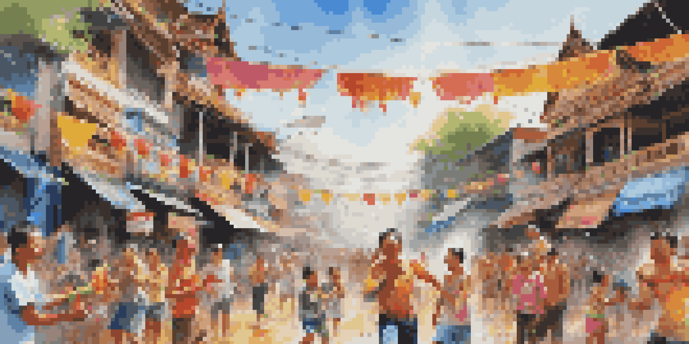 A lively street scene during the Songkran festival, with people enjoying water fights and colorful splashes.