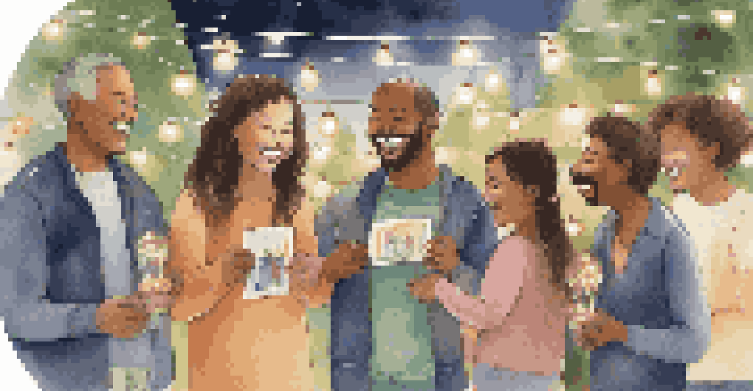 Participants sharing stories and taking a group photo at the end of a fun outdoor activity, surrounded by fairy lights.