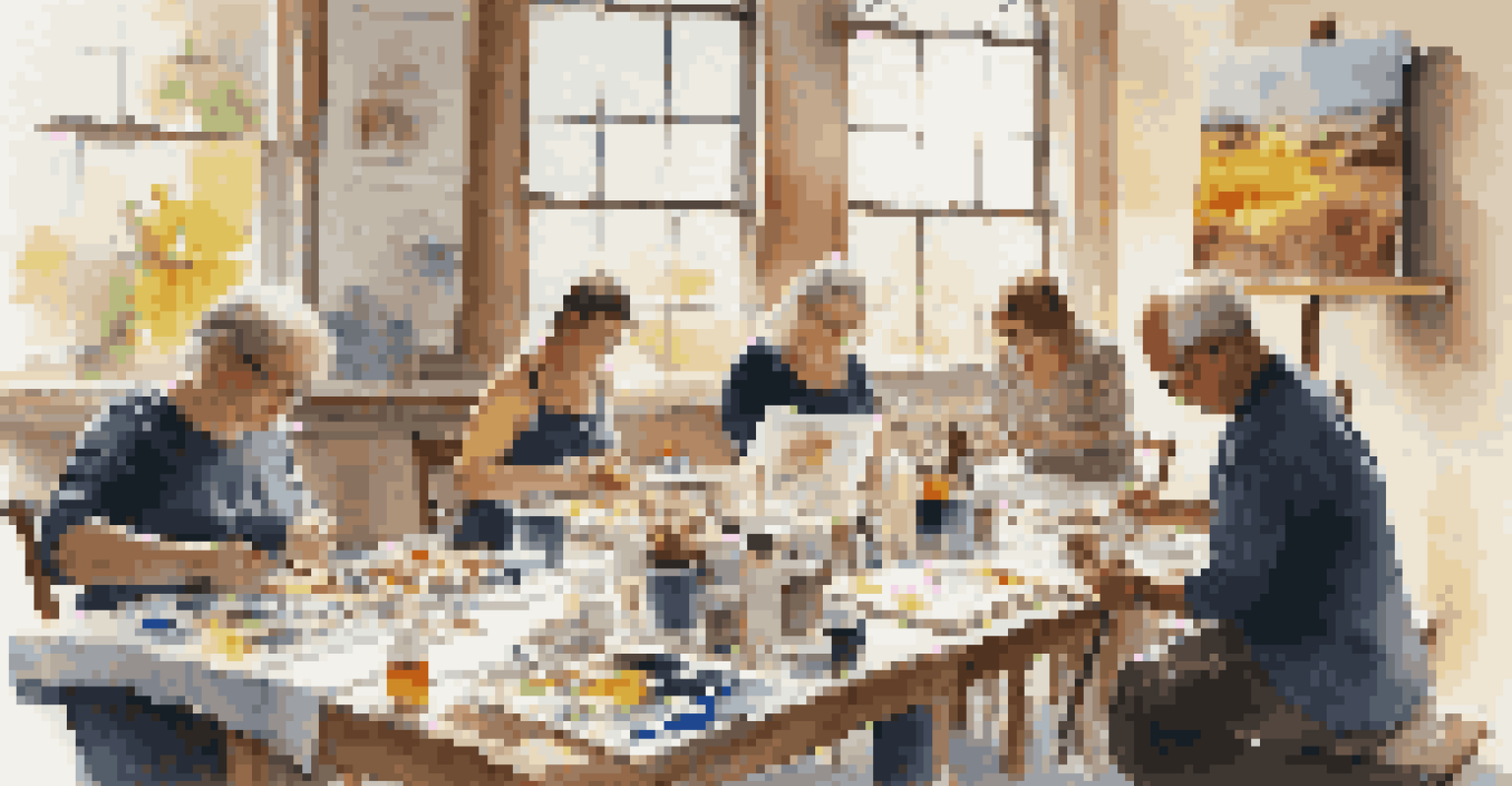 Participants in an art workshop creating paintings under the guidance of an experienced artist, with a warm and inviting atmosphere.
