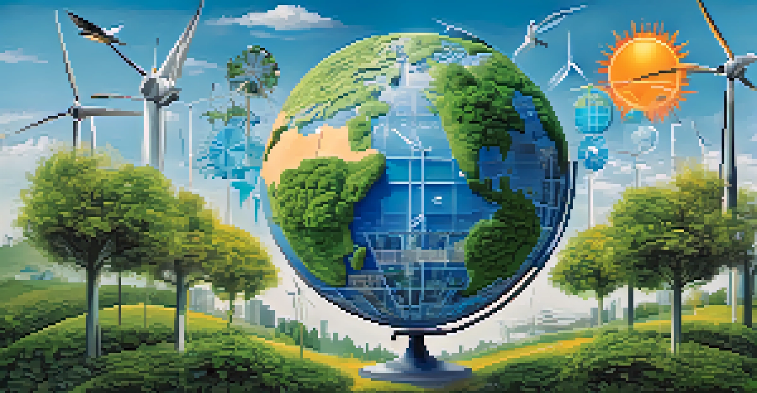 A globe surrounded by renewable energy symbols, illustrating the concept of carbon offsetting.