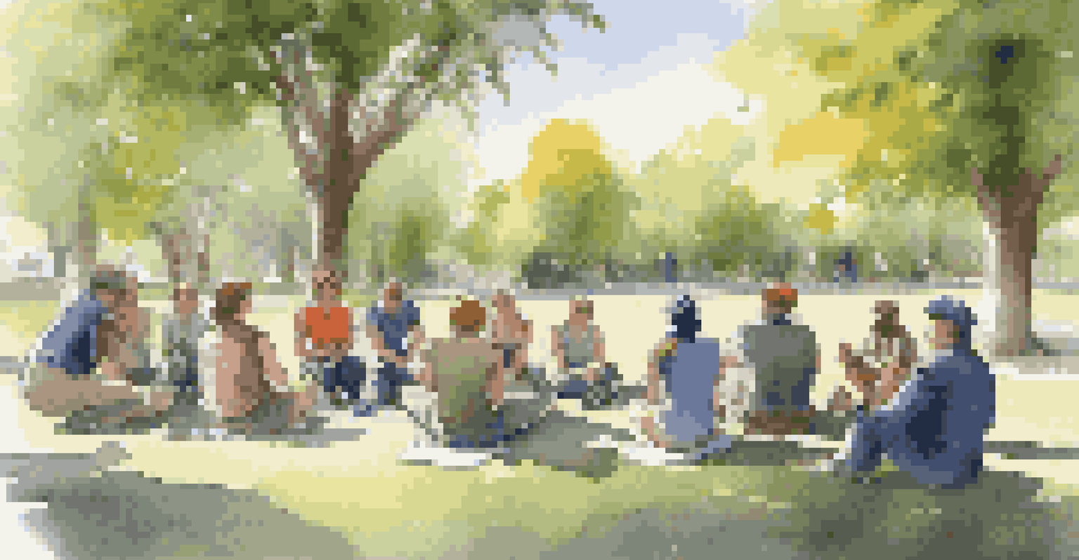 Travelers participating in a safety briefing in a park, engaging in role-play and discussing emergency procedures under sunny weather.