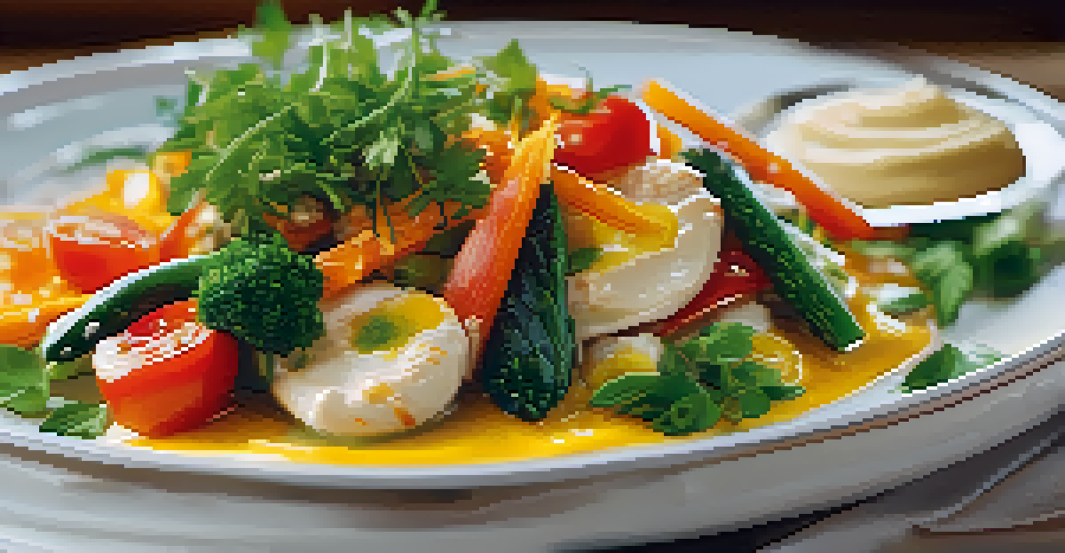 A close-up of a beautifully plated traditional dish, showcasing vibrant colors and fresh ingredients.