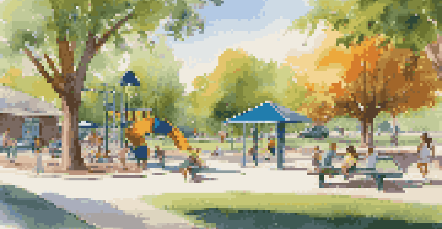 Children playing in a playground at a family-friendly rest stop with sunny weather.