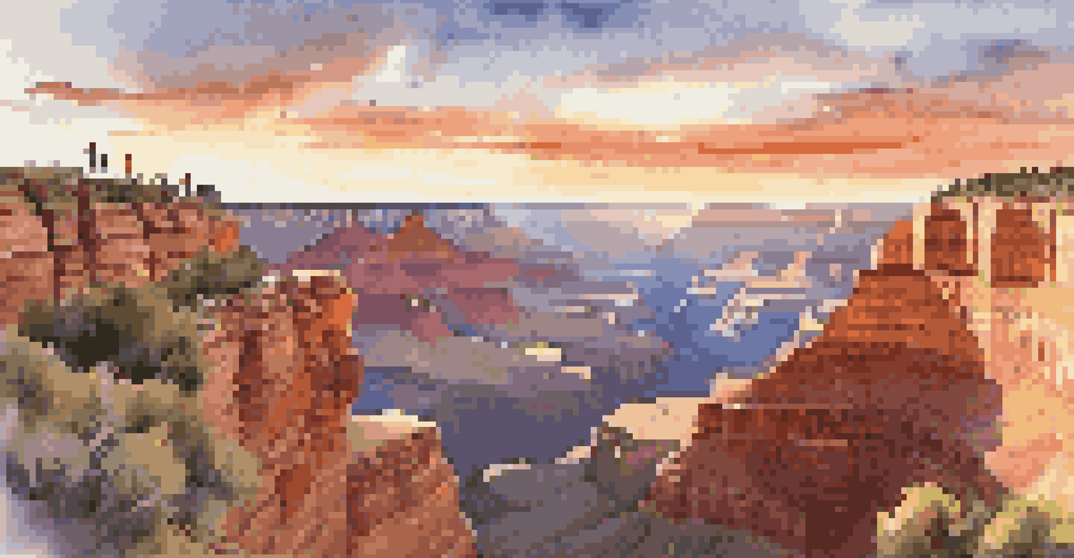 Families hiking along the rim of the Grand Canyon at sunrise, marveling at the stunning landscape.
