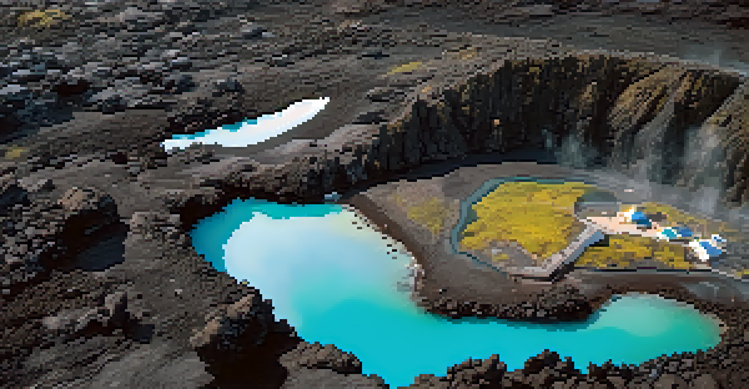 Aerial view of the Blue Lagoon in Iceland with turquoise waters and volcanic rocks.