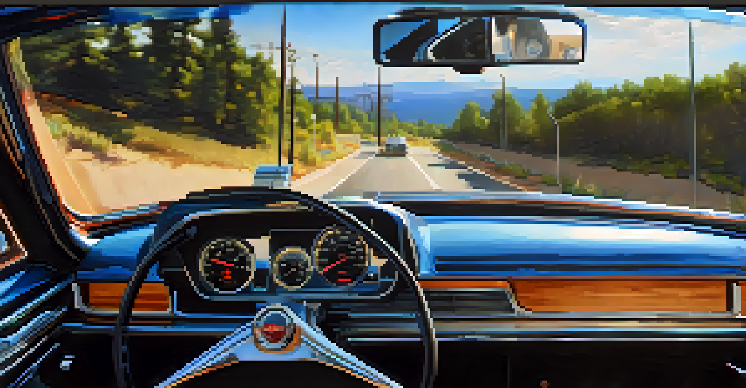 A close-up of a car dashboard with a speedometer and control lights, illuminated by sunlight.