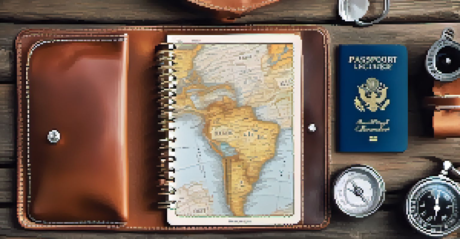 An overhead view of important travel documents in a waterproof pouch, including a passport and driver's license, with a travel map and compass in the background.