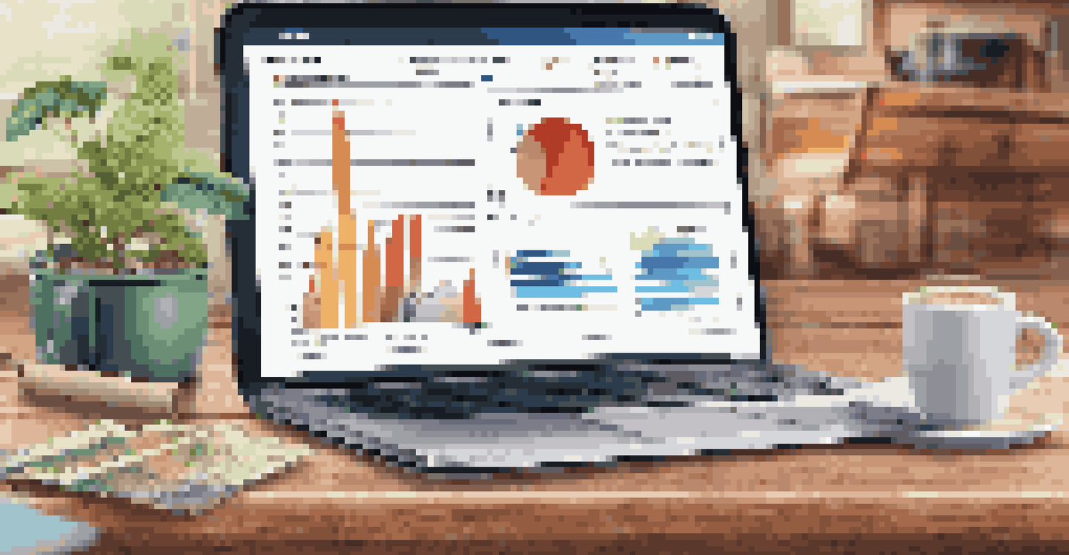 A travel insurance comparison chart on a wooden table, with colorful graphs, a laptop showing travel tips, and a cup of coffee.