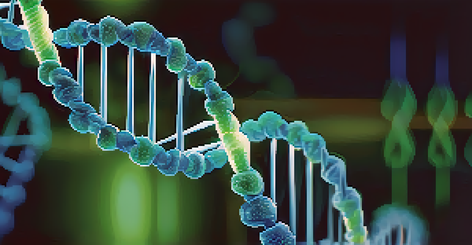 A colorful representation of a DNA double helix model with glowing strands against a dark background.