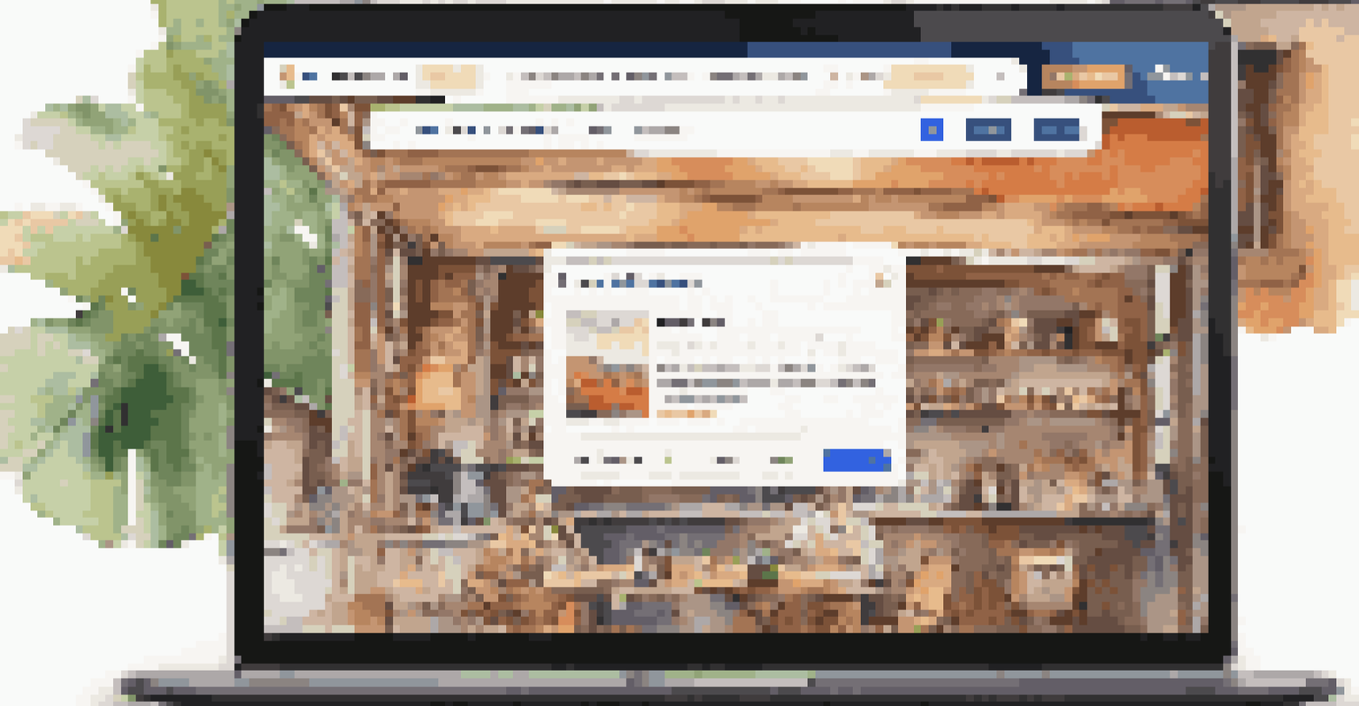 A laptop showing a travel review website interface with star ratings and photos.