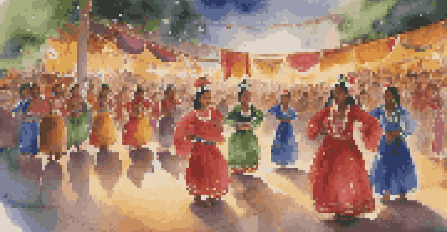 Students in colorful costumes performing a traditional dance during a cultural exchange celebration.