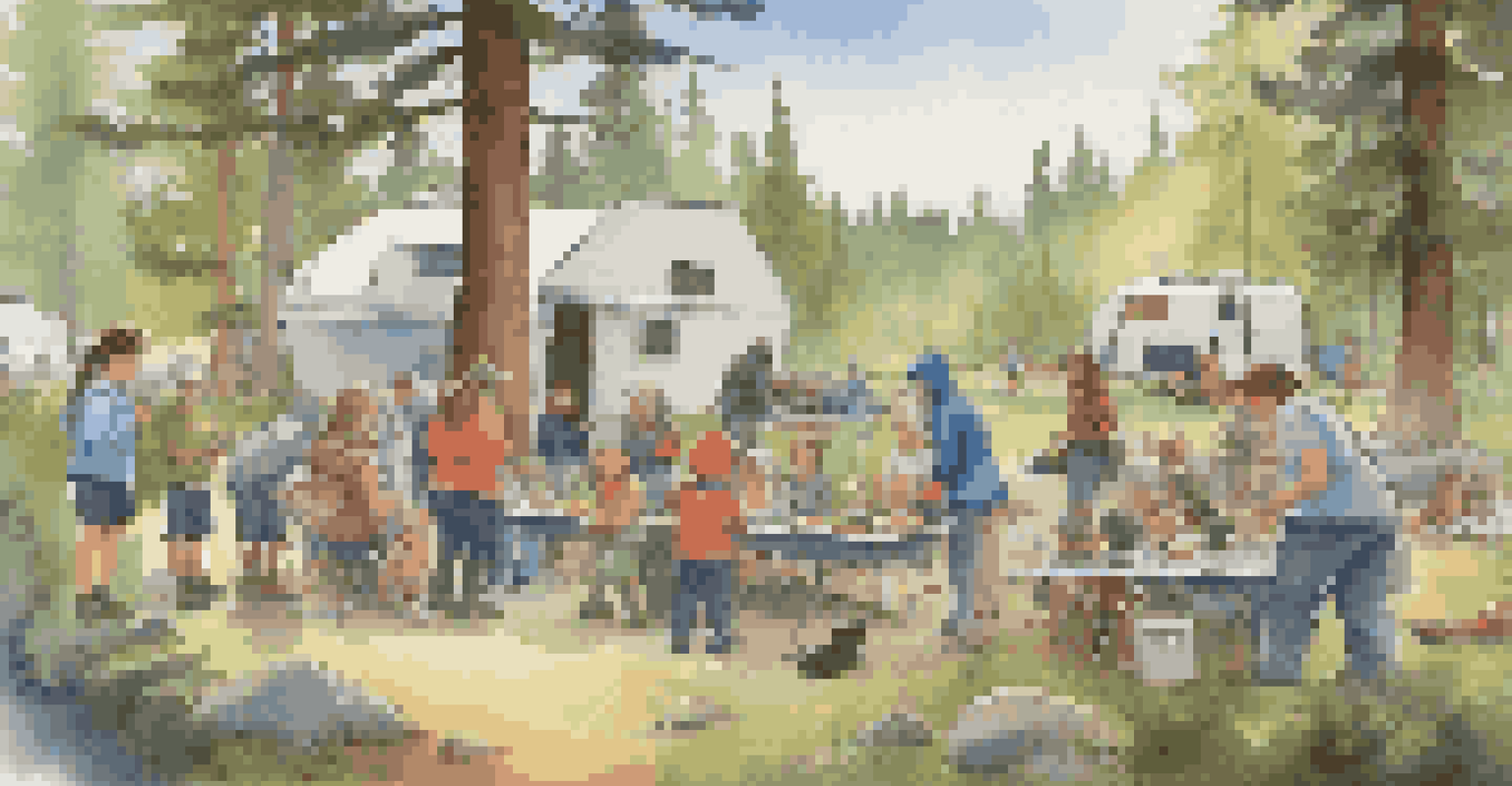 A wildlife safety workshop with campers learning about proper food storage techniques at a campsite.