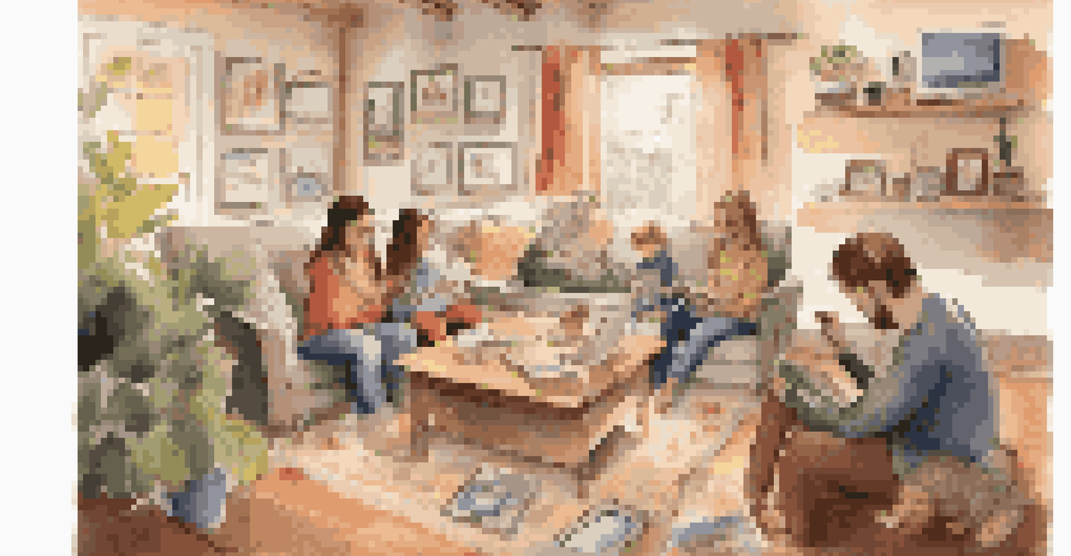 A family creating a digital scrapbook of travel memories together.