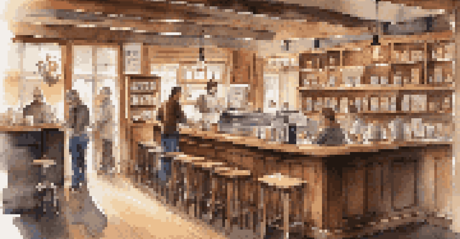 A warm and inviting coffee shop with wooden furniture, soft lighting, and patrons enjoying their time inside.